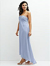 Side View Thumbnail - Sky Blue Strapless Draped Notch Neck Chiffon High-Low Dress