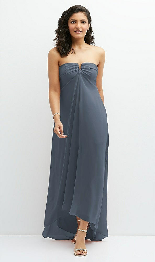 Front View - Silverstone Strapless Draped Notch Neck Chiffon High-Low Dress