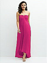 Front View Thumbnail - Think Pink Strapless Draped Notch Neck Chiffon High-Low Dress