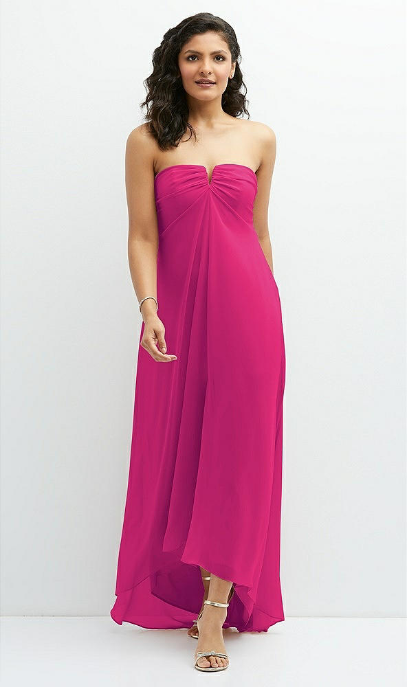 Front View - Think Pink Strapless Draped Notch Neck Chiffon High-Low Dress