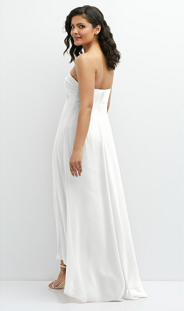 Back View - White Strapless Draped Notch Neck Chiffon High-Low Dress