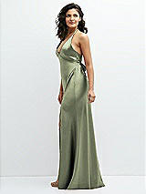 Side View Thumbnail - Sage Plunge Halter Open-Back Maxi Bias Dress with Low Tie Back