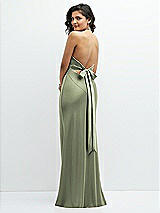 Rear View Thumbnail - Sage Plunge Halter Open-Back Maxi Bias Dress with Low Tie Back