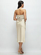 Rear View Thumbnail - Champagne Strapless Midi Bias Column Dress with Peek-a-Boo Corset Back