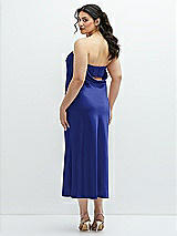 Alt View 3 Thumbnail - Cobalt Blue Strapless Midi Bias Column Dress with Peek-a-Boo Corset Back