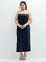 Alt View 1 Thumbnail - Midnight Navy Strapless Midi Bias Column Dress with Peek-a-Boo Corset Back