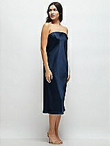 Side View Thumbnail - Midnight Navy Strapless Midi Bias Column Dress with Peek-a-Boo Corset Back