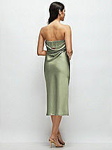 Rear View Thumbnail - Sage Strapless Midi Bias Column Dress with Peek-a-Boo Corset Back