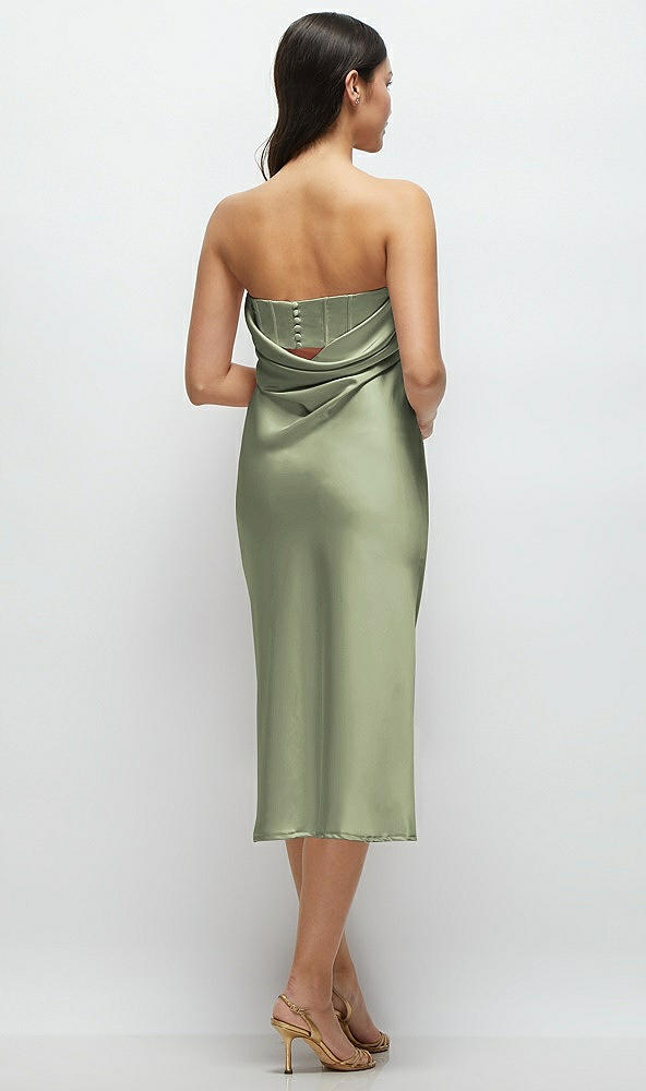 Back View - Sage Strapless Midi Bias Column Dress with Peek-a-Boo Corset Back