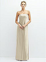 Front View Thumbnail - Champagne Strapless Maxi Bias Column Dress with Peek-a-Boo Corset Back