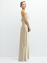 Side View Thumbnail - Champagne Strapless Maxi Bias Column Dress with Peek-a-Boo Corset Back