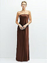 Front View Thumbnail - Cognac Strapless Maxi Bias Column Dress with Peek-a-Boo Corset Back