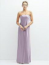 Front View Thumbnail - Lilac Haze Strapless Maxi Bias Column Dress with Peek-a-Boo Corset Back