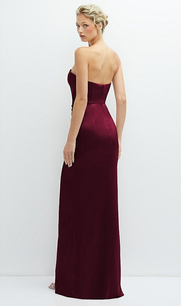 Back View - Cabernet Strapless Topstitched Corset Satin Maxi Dress with Draped Column Skirt