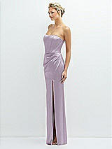 Side View Thumbnail - Lilac Haze Strapless Topstitched Corset Satin Maxi Dress with Draped Column Skirt