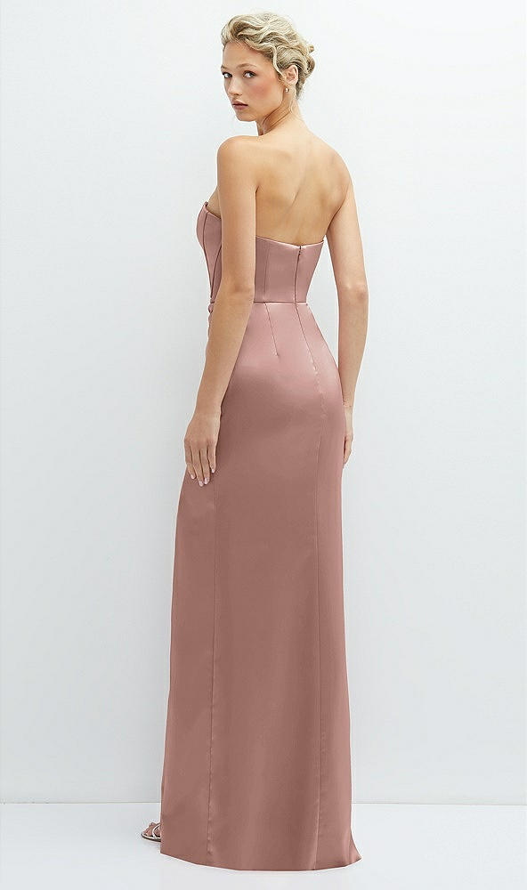 Back View - Neu Nude Strapless Topstitched Corset Satin Maxi Dress with Draped Column Skirt