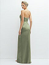 Rear View Thumbnail - Sage Strapless Topstitched Corset Satin Maxi Dress with Draped Column Skirt