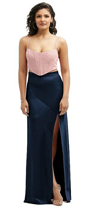 Satin Mix-and-Match High Waist Seamed Bias Skirt