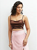 Front View Thumbnail - Cognac Satin Mix-and-Match Draped Midriff Top