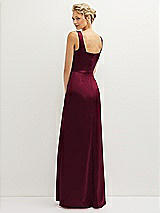 Rear View Thumbnail - Cabernet Square-Neck Satin A-line Maxi Dress with Front Slit