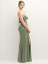 Side View Thumbnail - Sage Soft Ruffle Cuff Strapless Trumpet Dress with Front Slit