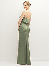 Rear View Thumbnail - Sage Soft Ruffle Cuff Strapless Trumpet Dress with Front Slit