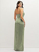 Rear View Thumbnail - Sage Asymmetrical Draped Pleat Wrap Satin Maxi Dress