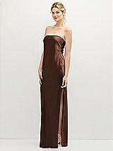 Alt View 1 Thumbnail - Cognac Strapless Pull-On Satin Column Dress with Side Seam Slit