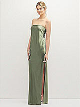 Alt View 1 Thumbnail - Sage Strapless Pull-On Satin Column Dress with Side Seam Slit