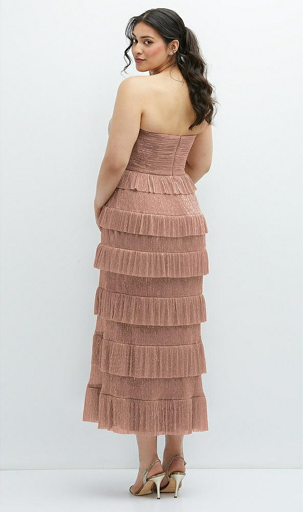 Back View - Metallic Sienna Ruffle Tiered Skirt Metallic Pleated Strapless Midi Dress