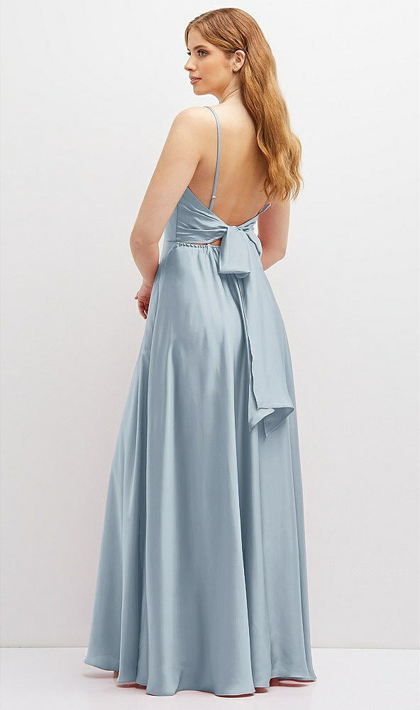 Back View - Mist Adjustable Sash Tie Back Satin Maxi Dress with Full Skirt