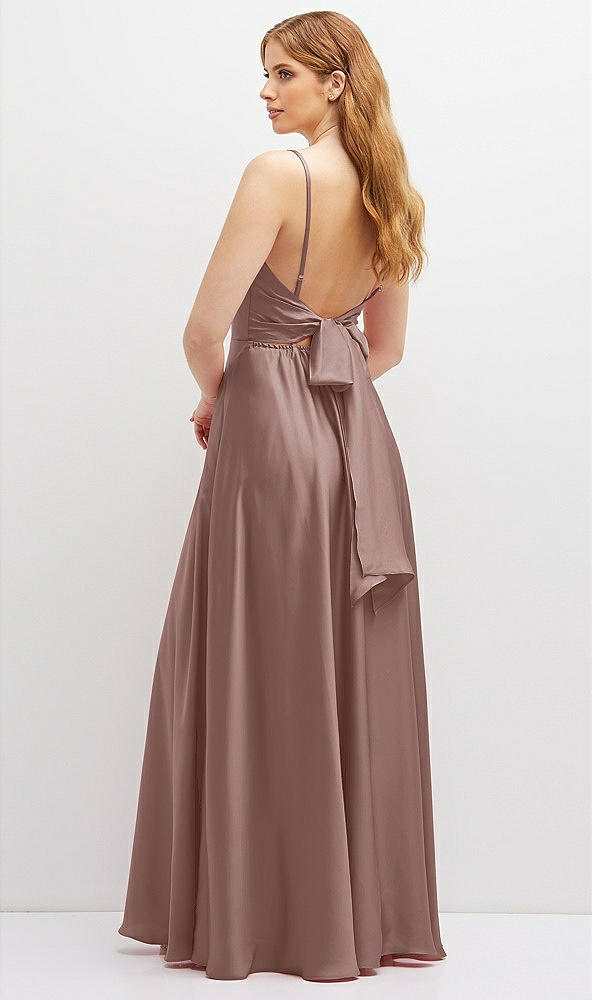 Back View - Sienna Adjustable Sash Tie Back Satin Maxi Dress with Full Skirt