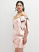Alt View 1 Thumbnail - Bow And Blossom Print Floral Satin Off-the-Shoulder Bow Corset Fit and Flare Mini Dress