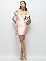 Front View Thumbnail - Bow And Blossom Print Floral Satin Off-the-Shoulder Bow Corset Fit and Flare Mini Dress