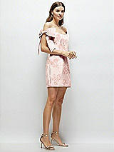 Side View Thumbnail - Bow And Blossom Print Floral Satin Off-the-Shoulder Bow Corset Fit and Flare Mini Dress