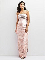 Front View Thumbnail - Bow And Blossom Print Floral Strapless Draped Bodice Column Dress with Oversized Bow