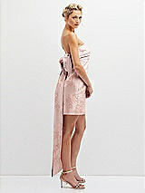 Side View Thumbnail - Bow And Blossom Print Floral Strapless Satin Column Mini Dress with Oversized Bow
