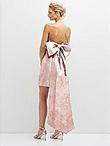 Rear View Thumbnail - Bow And Blossom Print Floral Strapless Satin Column Mini Dress with Oversized Bow