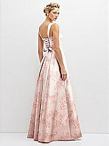 Rear View Thumbnail - Bow And Blossom Print Floral Lace-Up Back Bustier Satin Dress with Full Skirt and Pockets