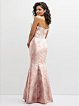 Rear View Thumbnail - Bow And Blossom Print Floral Strapless Satin Fit and Flare Dress with Crumb-Catcher Bodice
