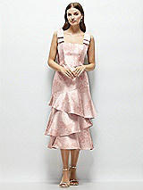 Alt View 1 Thumbnail - Bow And Blossom Print Floral Bow-Shoulder Satin Midi Dress with Asymmetrical Tiered Skirt