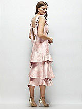 Alt View 3 Thumbnail - Bow And Blossom Print Floral Bow-Shoulder Satin Midi Dress with Asymmetrical Tiered Skirt