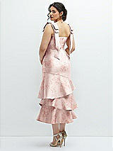 Rear View Thumbnail - Bow And Blossom Print Floral Bow-Shoulder Satin Midi Dress with Asymmetrical Tiered Skirt