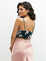 Rear View Thumbnail - Vintage Primrose Evergreen Floral Satin Mix-and-Match Draped Midriff Top