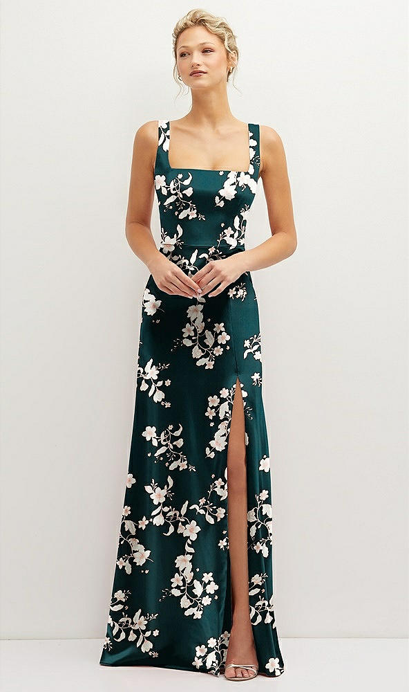 Floor-length Square Neck A-line High Slit Dresses With Belt Marigold