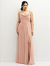 Front View Thumbnail - Pale Peach Soft Cowl-Neck A-Line Maxi Dress with Adjustable Straps