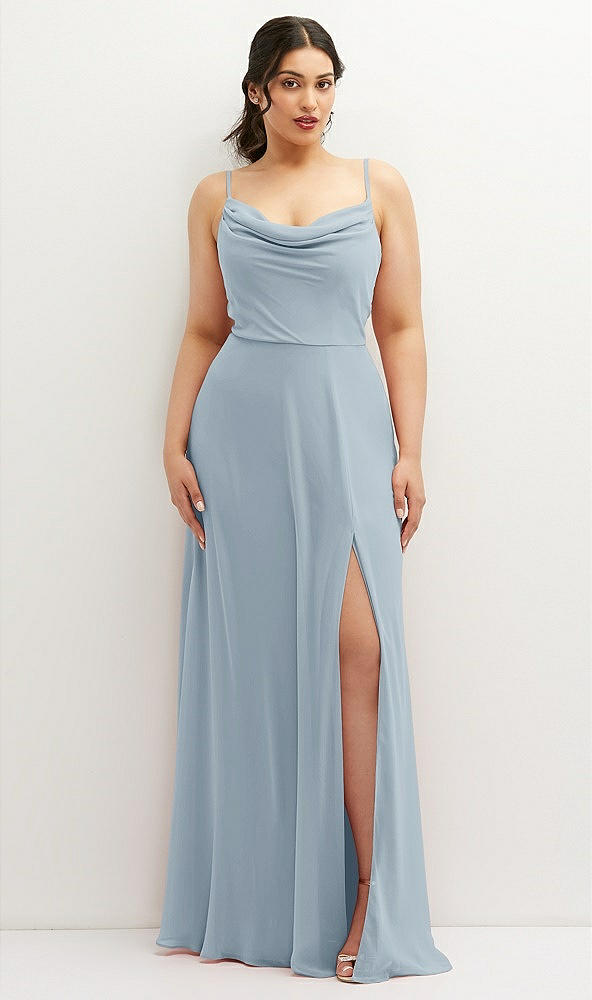 Front View - Mist Soft Cowl-Neck A-Line Maxi Dress with Adjustable Straps