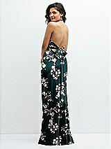 Rear View Thumbnail - Vintage Primrose Evergreen Floral Plunge Halter Open-Back Maxi Bias Dress with Tie Back