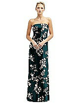 Front View Thumbnail - Vintage Primrose Evergreen Floral Strapless Maxi Bias Column Dress with Peek-a-Boo Corset Back