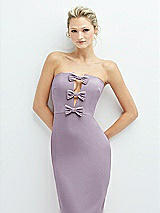 Alt View 1 Thumbnail - Lilac Haze Rhinestone Bow Trimmed Peek-a-Boo Deep-V Maxi Dress with Pencil Skirt